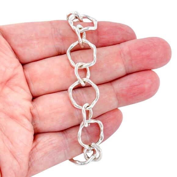 Organic Freeform Link Bracelet | Vintage Sterling Silver 925 | 7.5" - Picture 1 of 6